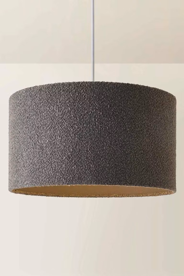 ValueLights Reni Modern Charcoal Grey Boucle Drum Ceiling Lamp Shade, Width: 45 cm