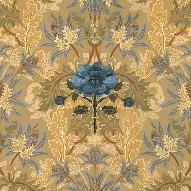 A.S. Création The Blue Rose Weeping Art Nouveau Floral Botanical Wallpaper in Blue, Gold and Multicolour