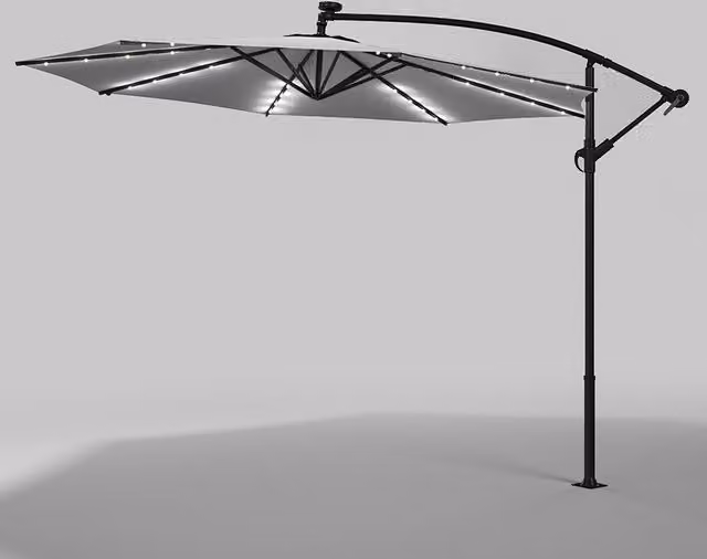 Lifeideas Solar LED Cantilever Garden Parasol in Light Grey