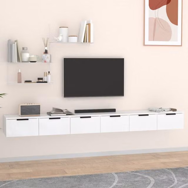 Berkfield Home Set of 2 White Wall Cabinets in Matt Engineered Wood, W: 102 cm, D: 20 cm, H: 30 cm – 1