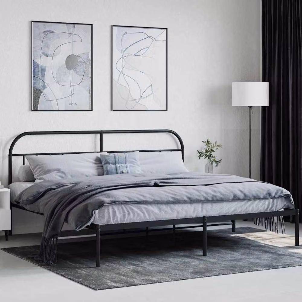 Berkfield Home Metal Bed Frame with Headboard in Black, 200 x 200 cm – 3