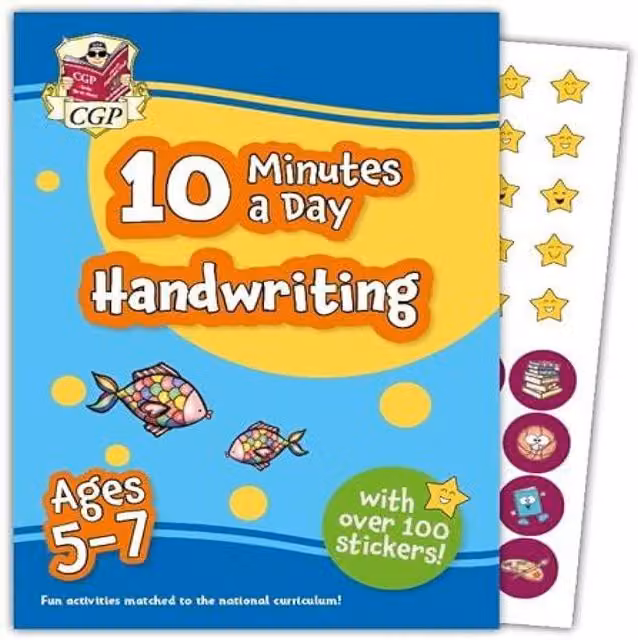 CGP Books 10 Minutes a Day Handwriting for Ages 5-7 with over 100 stickers, Multicolour