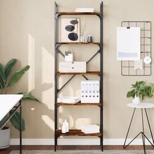 vidaXL 5-Tier Industrial Bookcase in Smoked Oak, W/D/H: 56 x 31.5 x 174 cm – 2