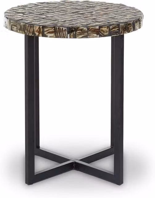 Fifty Five South Orsina Round Side Table with Handcrafted White Shell Detail in Black