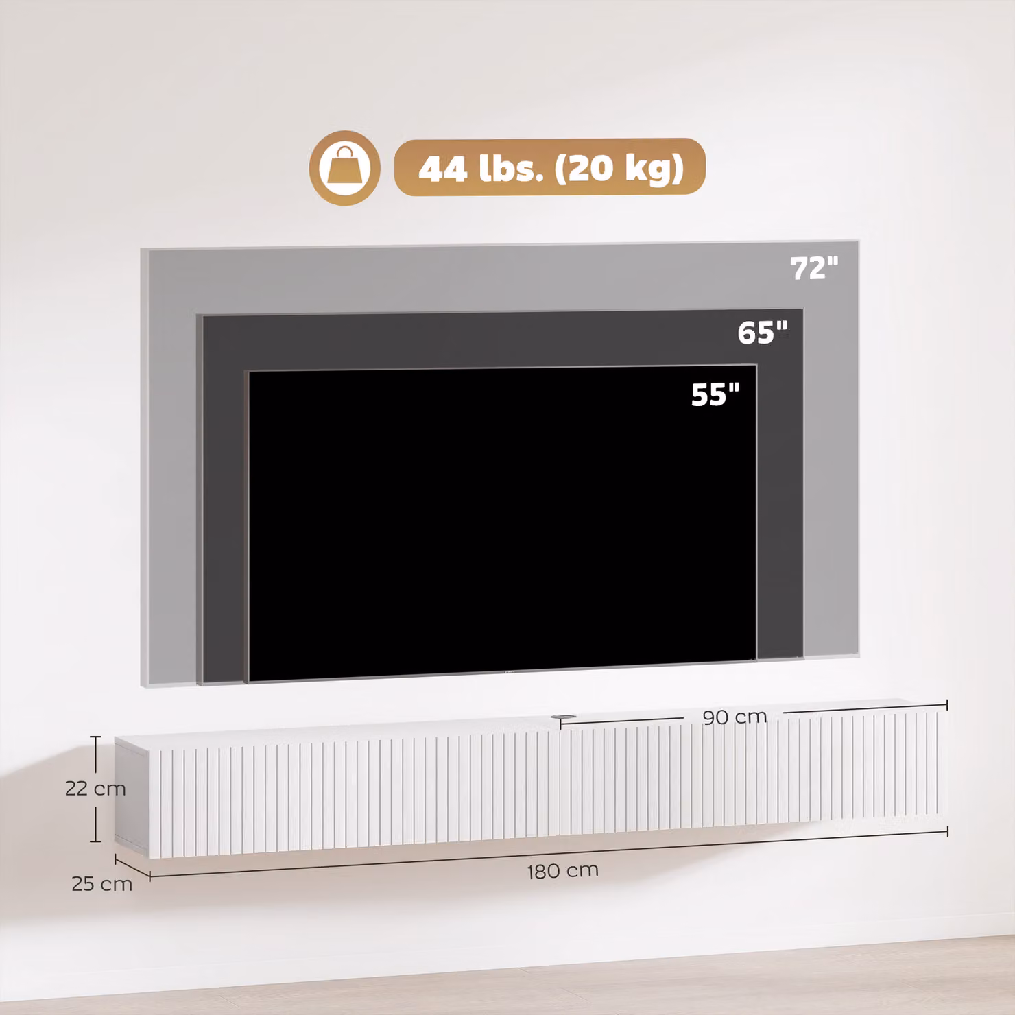 HOMCOM Modern White Floating TV Stand with Cable Management, Fits up to 180 cm TV – 3