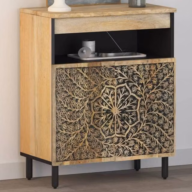 Berkfield Home Side Cabinet in Brown Solid Mango Wood, W/D/H: 60 x 33 x 75 cm