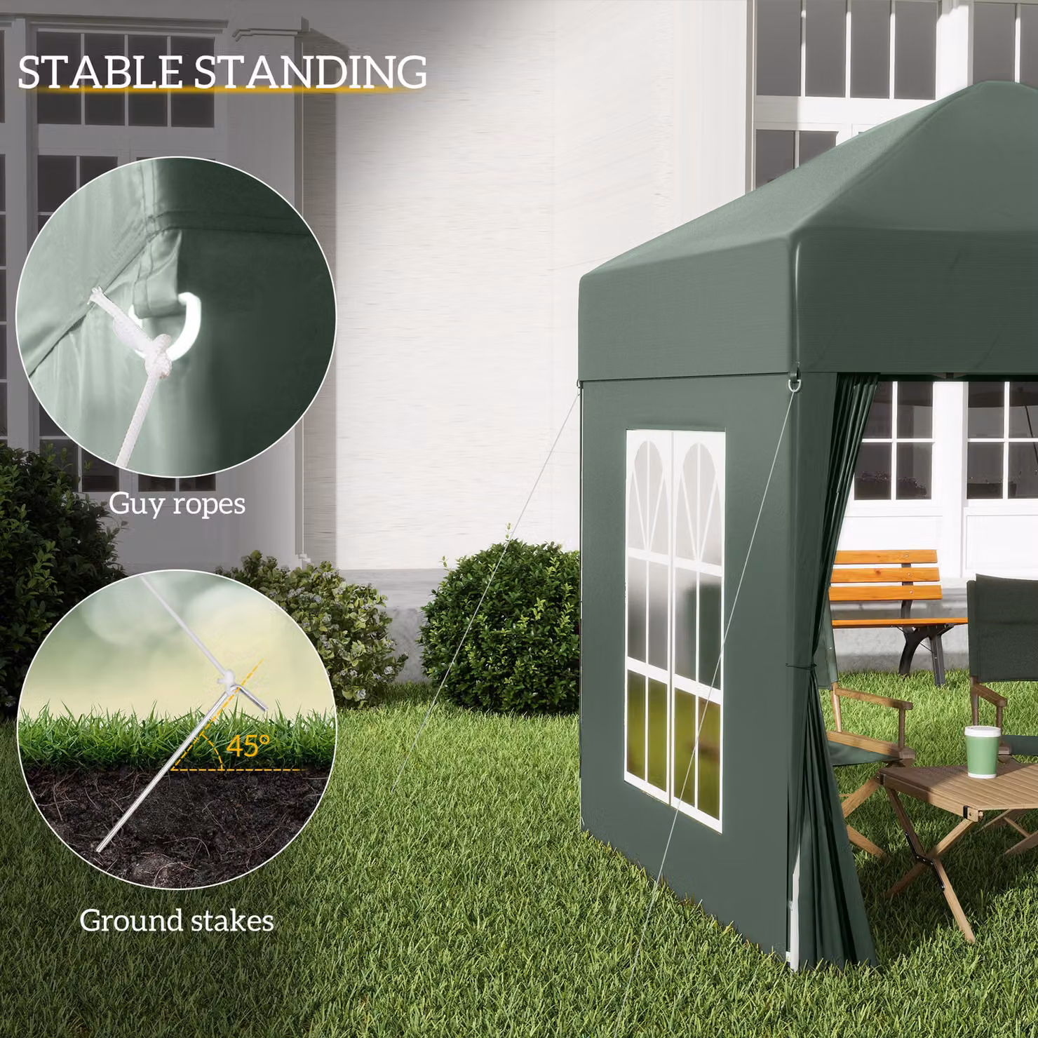 Outsunny Green Pop Up Gazebo with Sides and Waterproof Canopy, W/D/H: 200 x 200 x 240 cm – 7