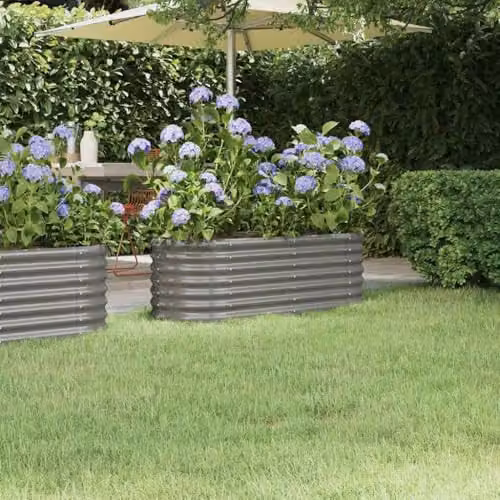 vidaXL Grey Galvanised Steel Raised Bed for Vegetable, Herb or Ornamental Gardens W: 114 cm, D: 40 cm, H: 36 cm – 2