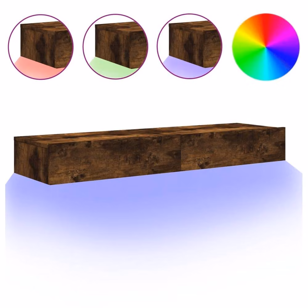 Berkfield Home Set of 2 Modern TV Cabinets with LED Lights in Smoked Oak Brown, W: 60 cm, D: 35 cm, H: 15.5 cm – 3