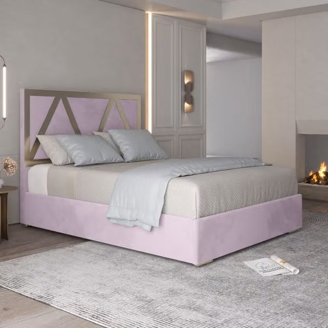 KDMD Alison Upholstered Soft Velvet Bed Frame in Pink, W/D/H: 140 x 200 x 127 cm – 1