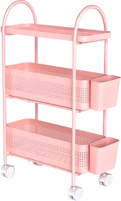 Levede 3 Tier Kitchen Storage Trolley Cart in Pink, W/D/H: 33 x 33 x 76 cm