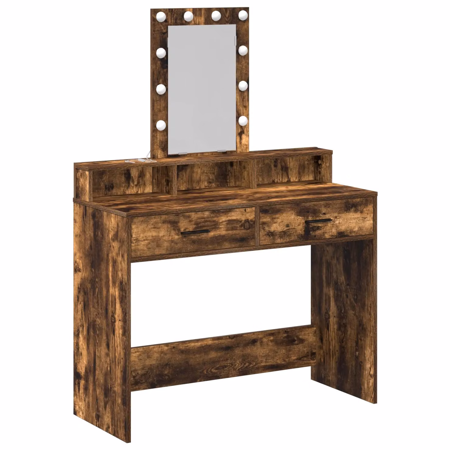 Berkfield Home Smoked Oak Dressing Table with Hollywood LED Lights in Brown, W/D/H: 100 x 41 x 140 cm – 2