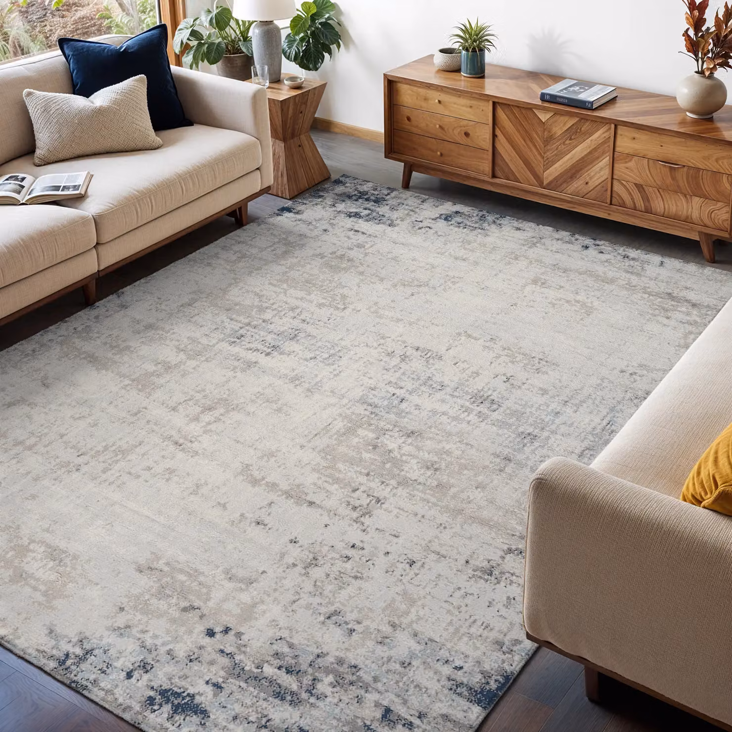 Livabliss Roma Abstract Modern Marble Rug in Grey, Blue and Brown, W: 120 cm, L: 170 cm – 3