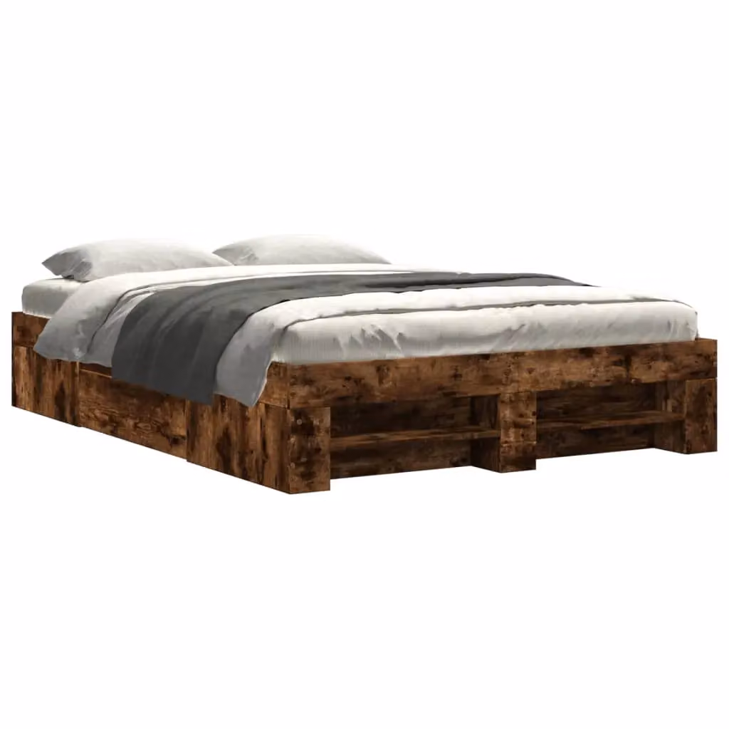 Berkfield Home Smoked Oak Bed Frame in Brown, W/D/H: 140 x 190 cm, Engineered Wood – 2