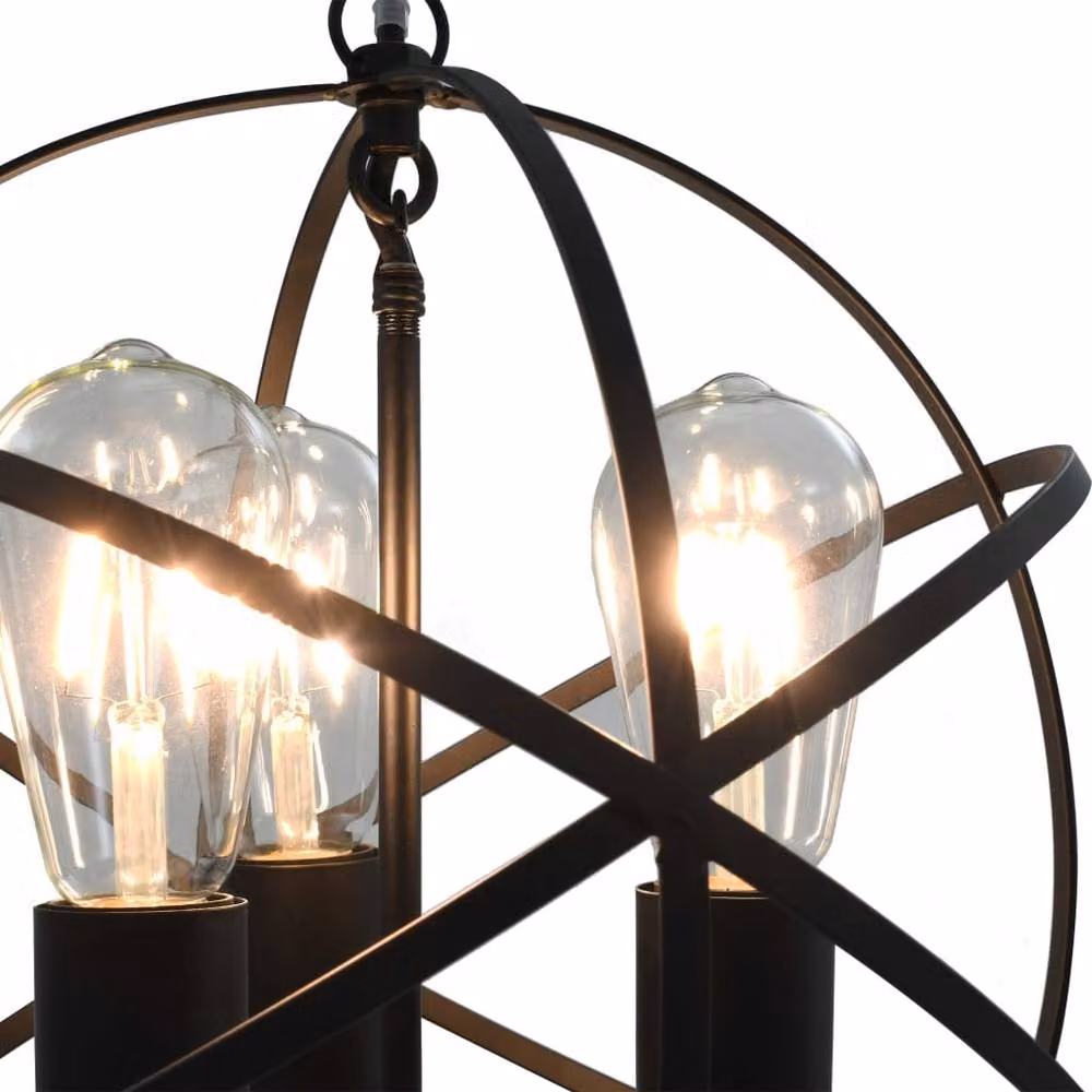 Berkfield Home Black Sphere Metal Hanging Lamp with 3 x E27 Bulbs – 2