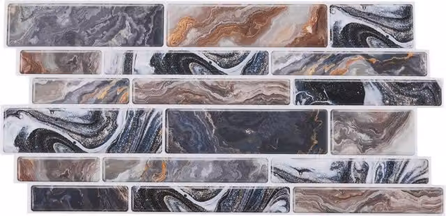 Living and Home 20Pcs Peel and Stick Marble Effect Mosaic Wall Sticker Splashback Tile in Brown Gloss – 1