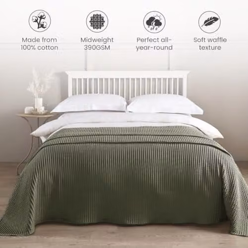 Allure Bath Fashions Waffle Pique Cotton Bedspread, Beige, W: 225 cm, D: 250 cm – 1