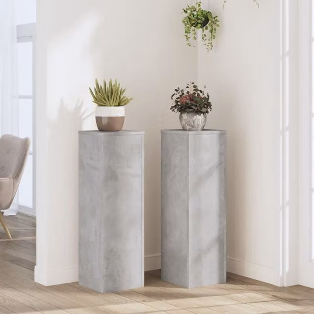 Berkfield Home Set of 2 Modern Concrete Grey Plant Stands, W/D/H: 25 x 25 x 80 cm
