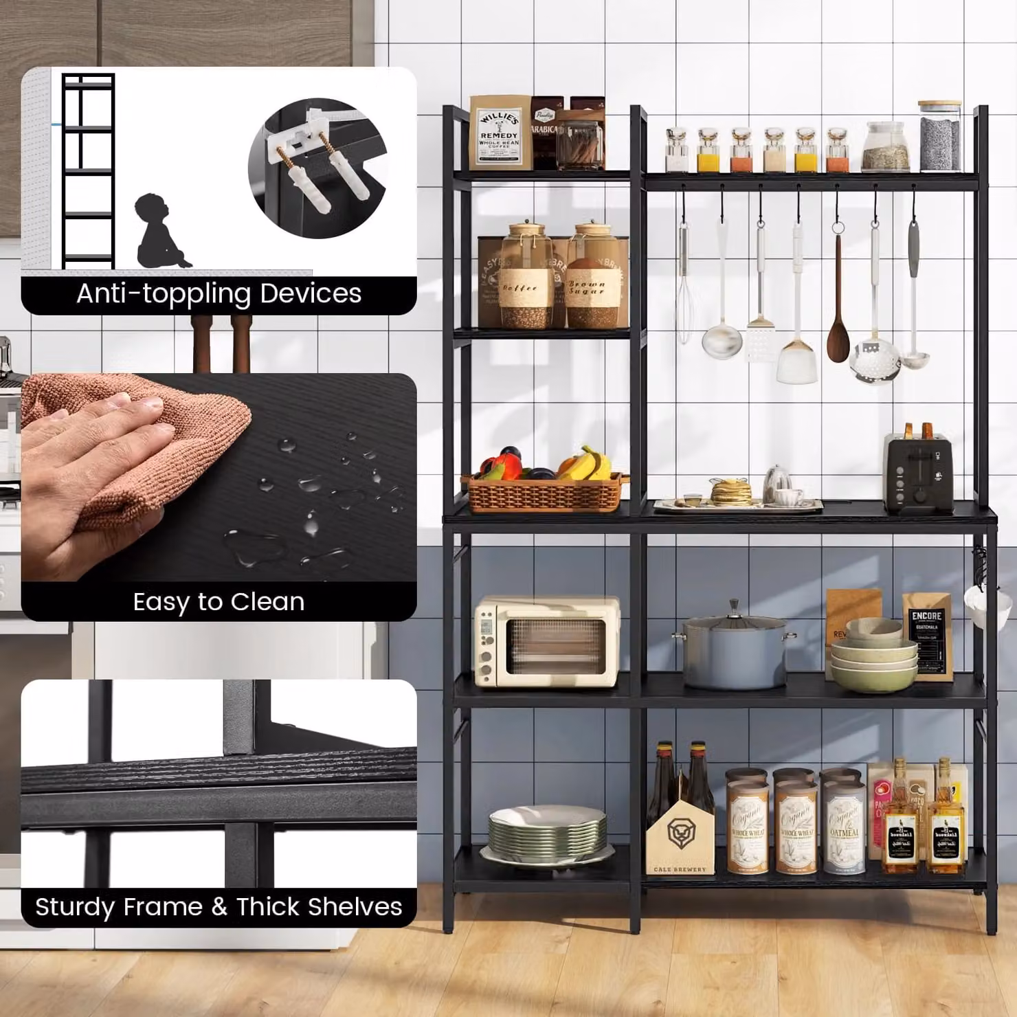 Costway 5-Tier Bakers Rack and Coffee Bar Table in Black, Height: 159 cm – 2