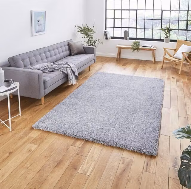 Terrys Modern Plain Rectangular Shaggy Rug in Grey, Stain Resistant Polypropylene