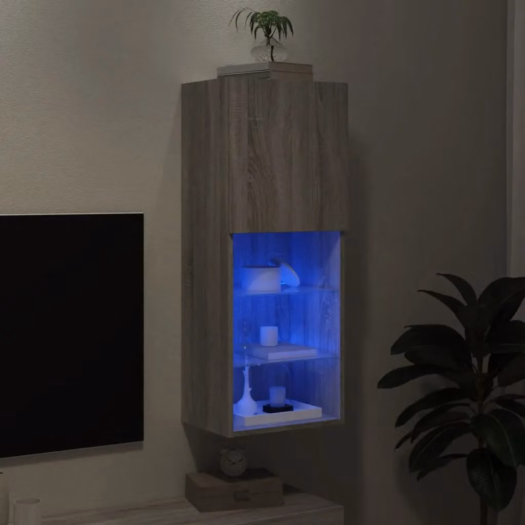 Berkfield Home Modern TV Cabinet with LED Lights in Grey Sonoma, W: 40.5 cm, D: 30 cm, H: 102 cm – 4
