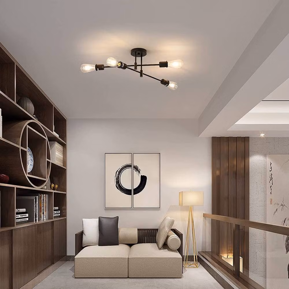 Pheashine Modern Retro Black Metal Ceiling Light with E27 Bulb, Length: 54 cm – 2