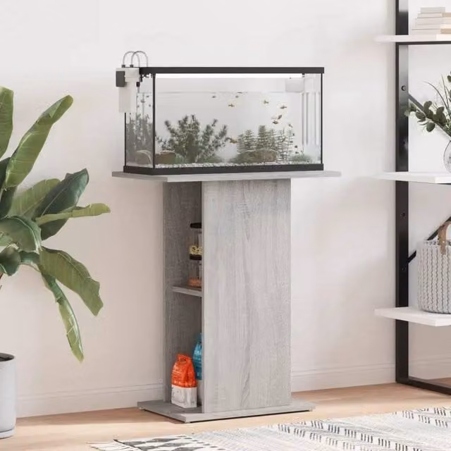EONLION Modern Wood Aquarium Stand in Grey, W: 60.5 cm, D: 36 cm, H: 72.5 cm – 1