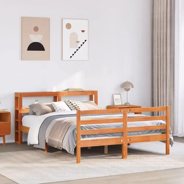 Berkfield Home Small Double Solid Wood Pine Bed Frame in Wax Brown, W/D/H: 120 x 200 cm – 1