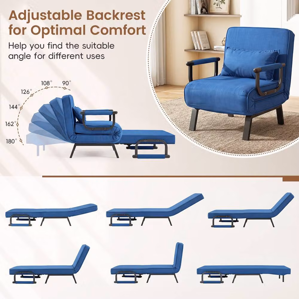 Costway 3-in-1 Convertible Sleeper Chair and Folding Sofa Bed with Adjustable Backrest in Blue – 5
