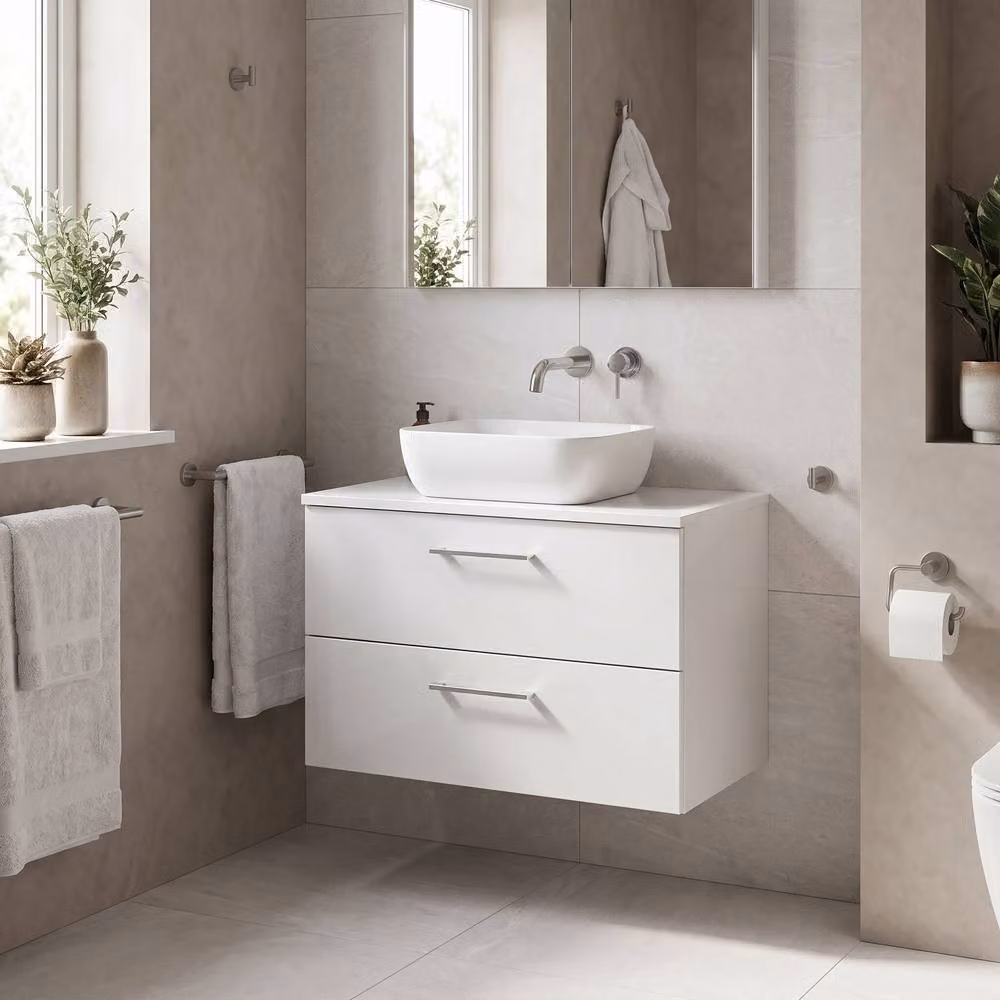 Balterley Level 800mm Wall Hung 2 Drawer Vanity Unit with Worktop, Gloss White – 2