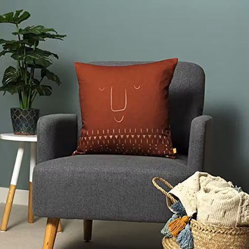 Furn Pacha Graphic Square Cushion in Terracotta and Multicolour, W/D/H: 43 x 43 x 43 cm – 5