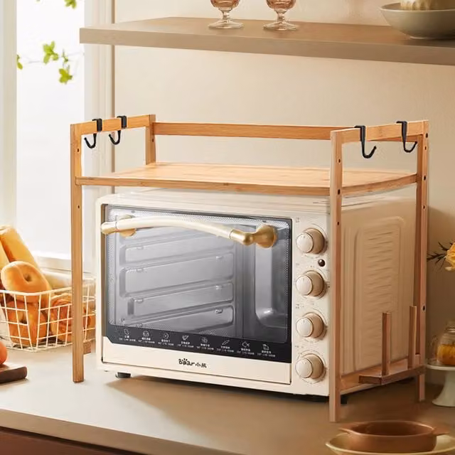 Lifeideas Brown Bamboo Kitchen Spice Rack with Shelf and Four Hooks