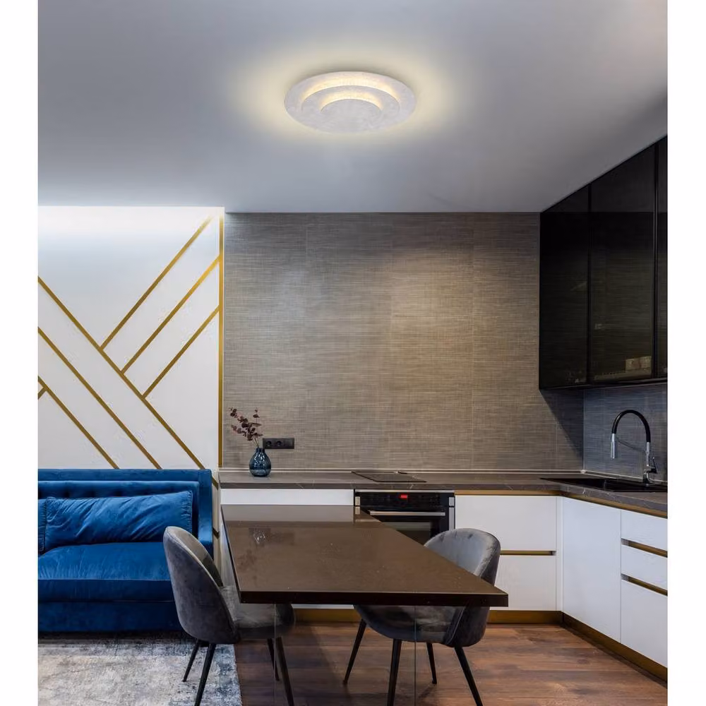 Netlighting Heda Modern Round Semi Flush Ceiling Light, Silver, Diameter: 35 cm, Warm White LED 3000K – 2