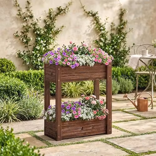 Outsunny 2-Tier Brown Wooden Raised Planter Garden Bed W/D/H: 60 x 25 x 70 cm – 7