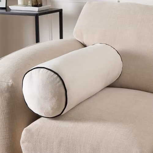 OHS Matte Velvet Cylinder Bolster Cushion for Neck and Head Support, Beige, Black, or White, W/D/H: 46 x 20 x 20 cm