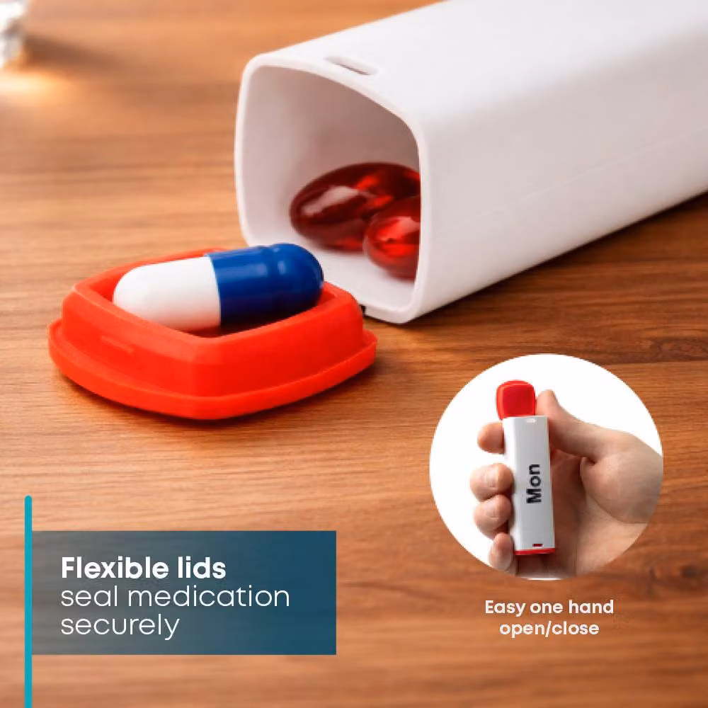 FINEWAY Monthly Pill Organiser AM PM with Stand, 28 Day Colour-Coded, White and Multicolour – 4