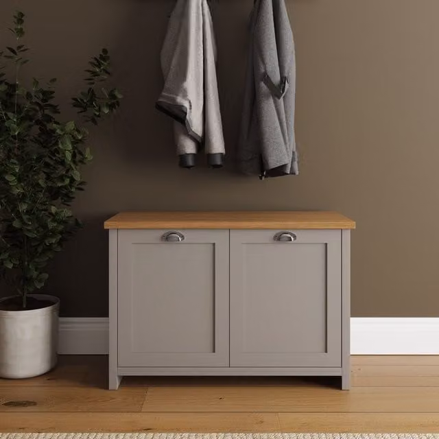 GFW Lancaster 2 Door Shoe Cabinet in Grey and Blue Lacquered Wood – 2