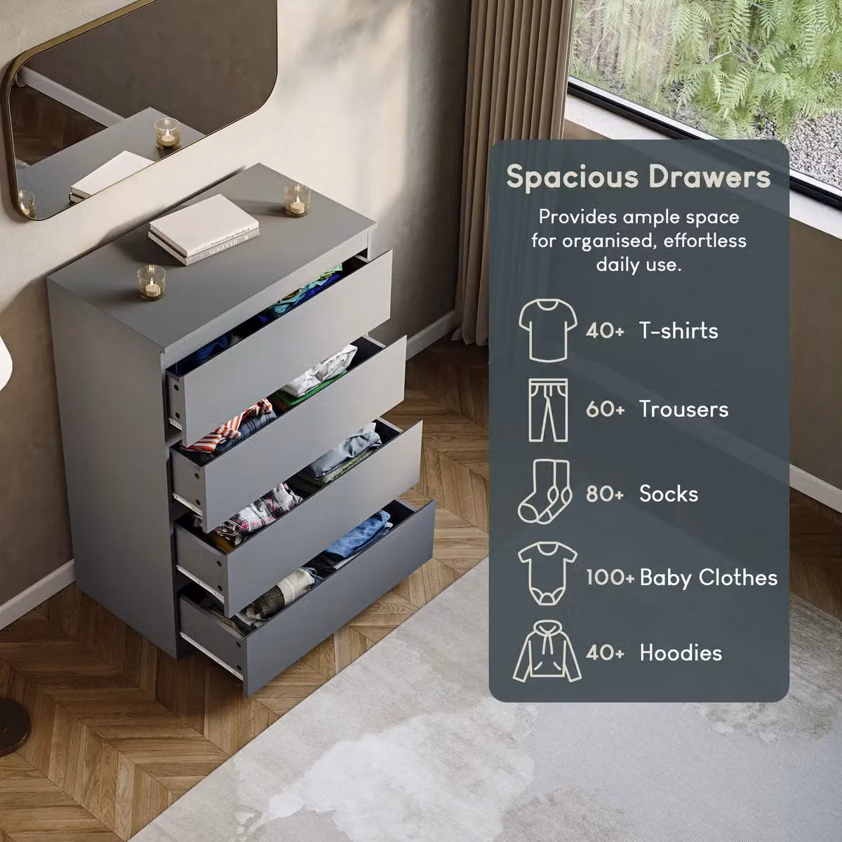 Vida Designs Denver 4 Drawer Chest of Drawers in Grey – 5