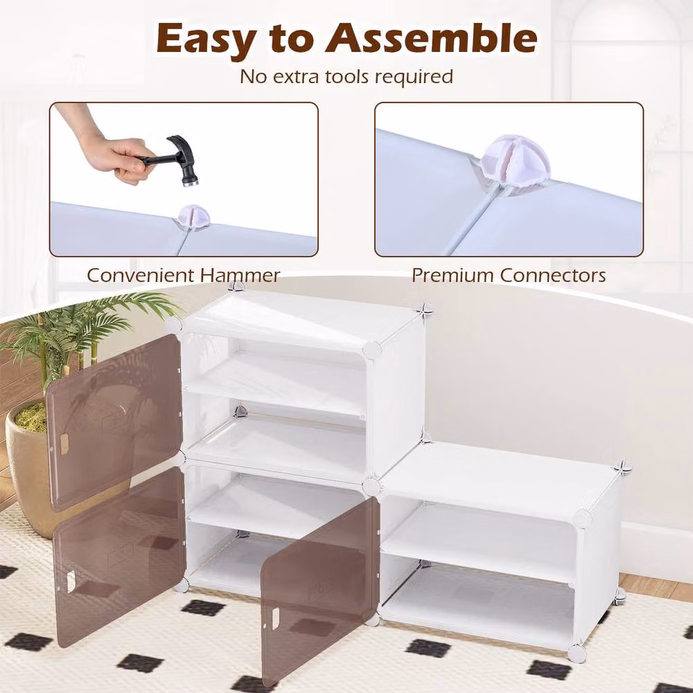 Gymax 4-Tier White Plastic Shoe Cabinet with Hinged Doors and 16 Pair Capacity – 3
