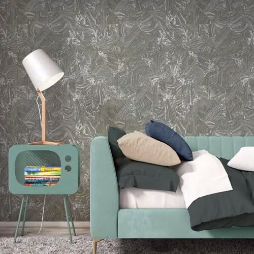 Erismann 10358-15 Non-Woven Wallpaper in Grey and Silver Metallic with Marble Look Graphic Waves – 1