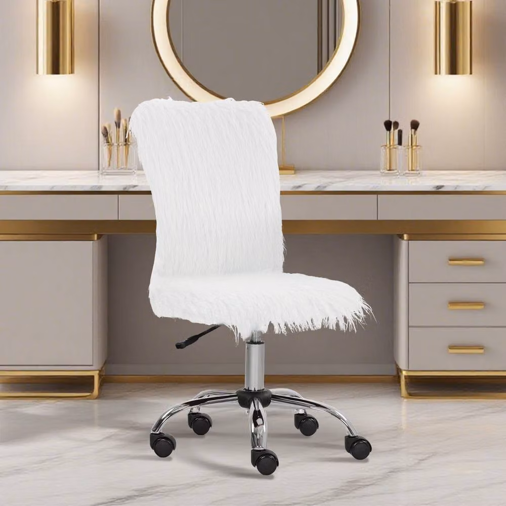 Rolipo Modern Armless Plush Swivel Vanity Office Chair in White – 2
