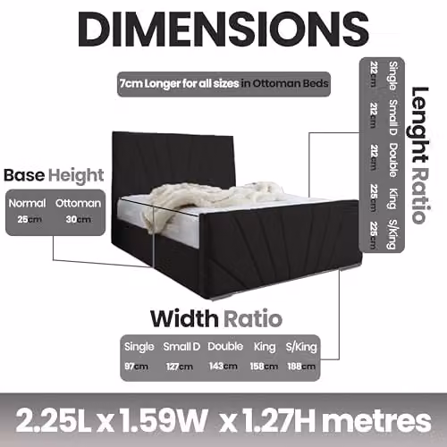 Living Comfort Bedz Sunrise Bed in Black Plush Velvet with Gas Lift Base, W/D/H: 200 x 155 x 127 cm – 2