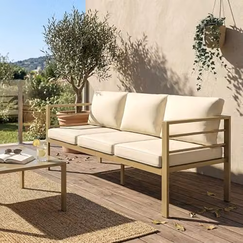 Outsunny 3-Seater Upholstered Garden Sofa with Powder Coated Aluminium Frame, White, W/D/H: 185 x 66 x 64 cm – 6