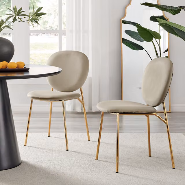 FurnitureboxUK Set of 2 Ivy Upholstered Velvet Kitchen Dining Chairs with Gold Metal Legs in Taupe