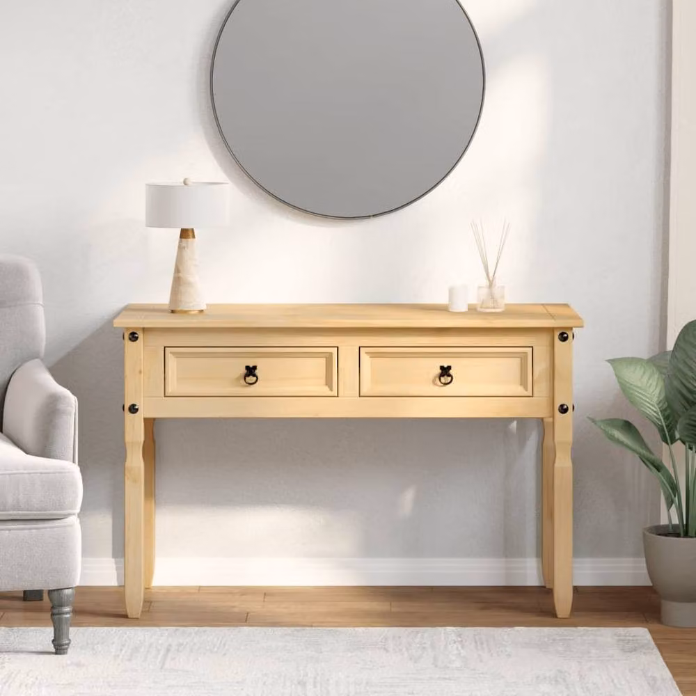 Berkfield Home Corona Console Table in Light Brown Solid Pine Wood, W/D/H: 115 x 46 x 73 cm – 2