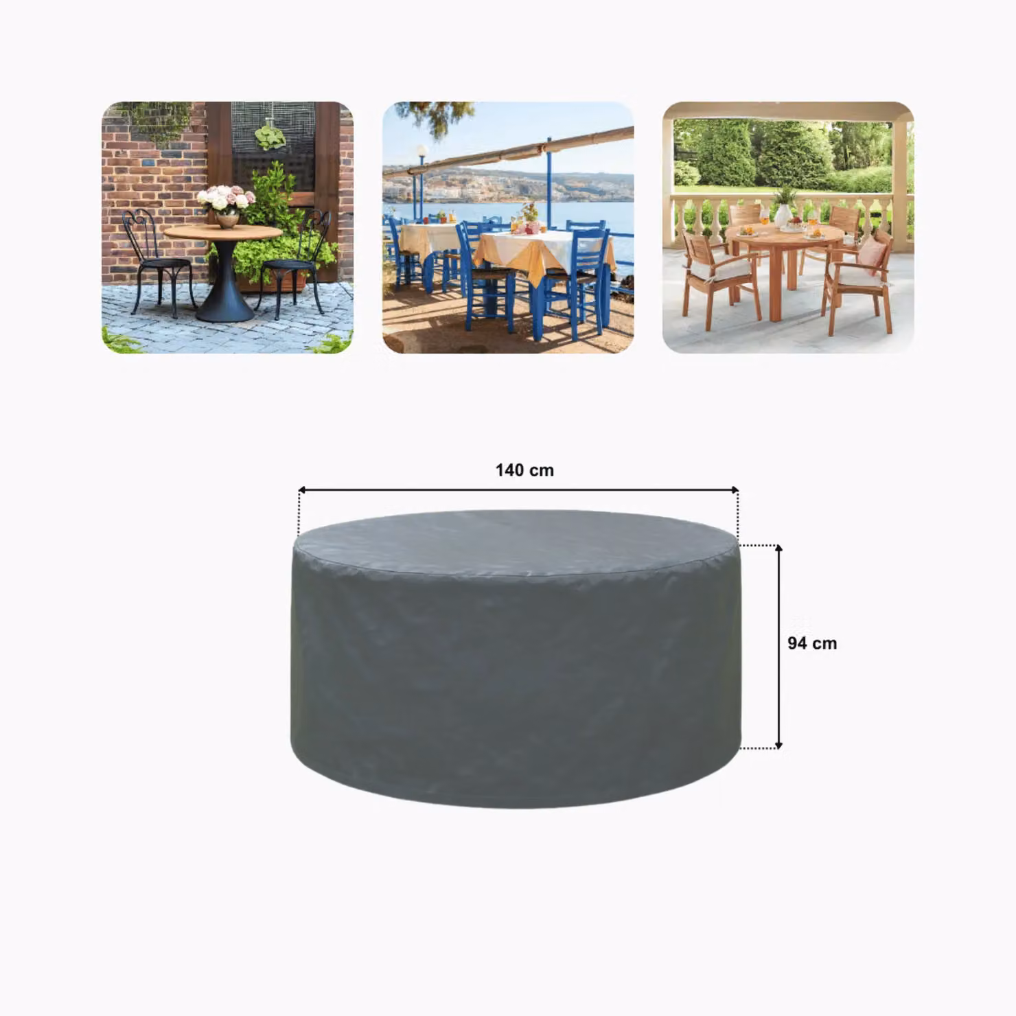 Home Source Duracover Round Patio Cover in Grey, Waterproof and UV Resistant, W: 140 cm, H: 94 cm – 3