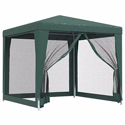 vidaXL Party Tent in Green with 4 Mesh Sidewalls, W/D/H: 250 x 250 x 245 cm