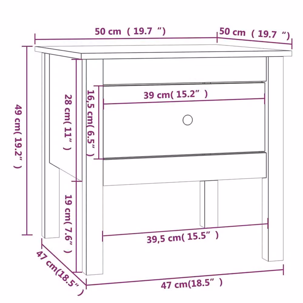 Berkfield Home Grey Solid Pine Wood Side Table W/D/H: 50 x 50 x 49 cm – 4