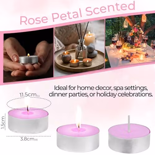 Deco Express Rose Petals Scented Tealight Candles, Pink, 25 Pack – 3