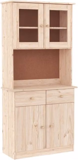 Berkfield Home ALTA Highboard in Light Tan Solid Wood Pine with Glass Doors, W/D/H: 77 x 35 x 165 cm